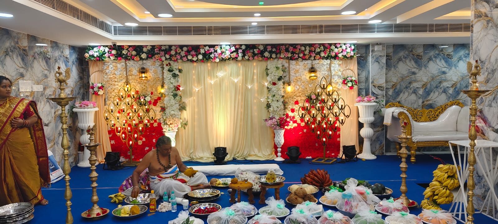 Engagement stage setup — Sasikala SR Party Hall, Medavakkam Chennai