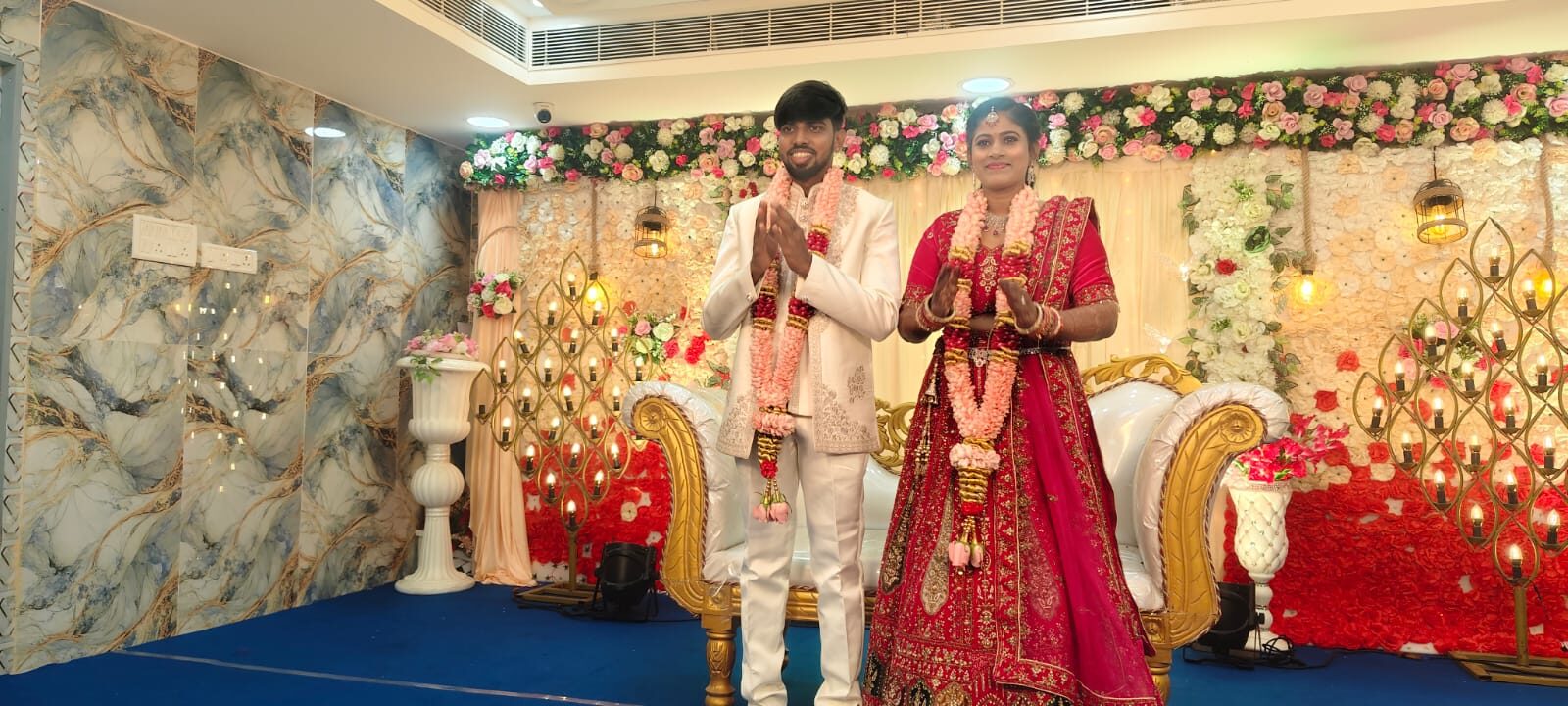 Pastel reception backdrop — Sasikala SR Party Hall, Medavakkam Chennai