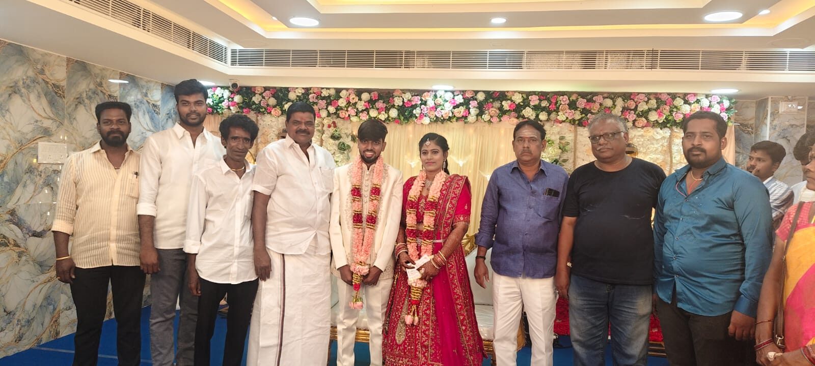Floral reception stage — Sasikala SR Party Hall, Medavakkam Chennai